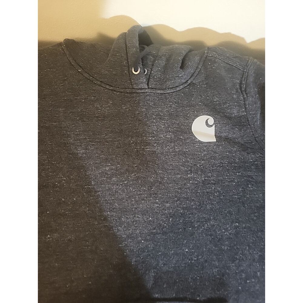 Carhartt unisex Hoodie Relaxed Fit Size Small S Gray Pullover Logo Sleeve